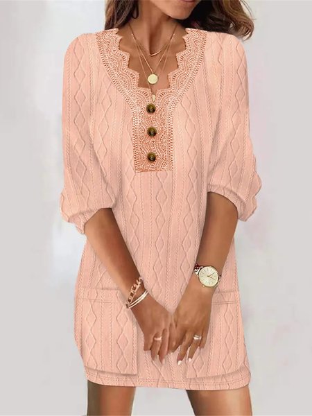 

Casual Regular Fit Lace V Neck Dress, Light orange, Dresses