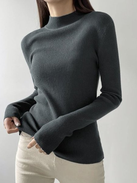 

Tight Urban Long Sleeve Half Turtleneck Sweater, Deep gray, Pullovers