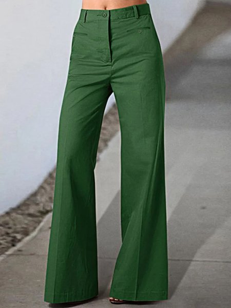 

Elegant Buttoned Plain Button Detail High Waist Flare Pants, Green, Pants