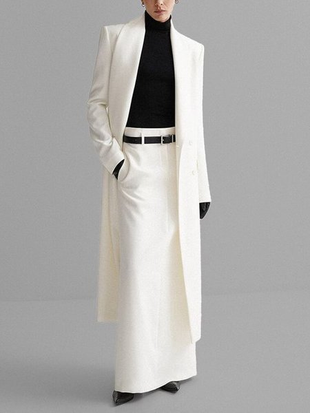 

Shawl Collar Loose Urban Plain Coat, White, Coats