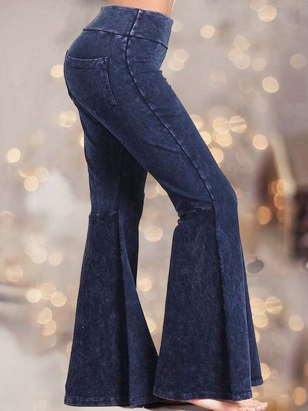 

Loose Plain Casual Pants, Blue, Pants