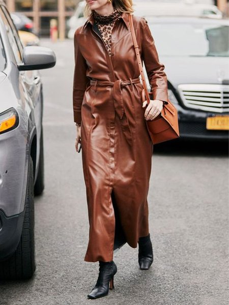 

Shawl Collar Regular Fit Urban Leather Coat, Brown, Jackets