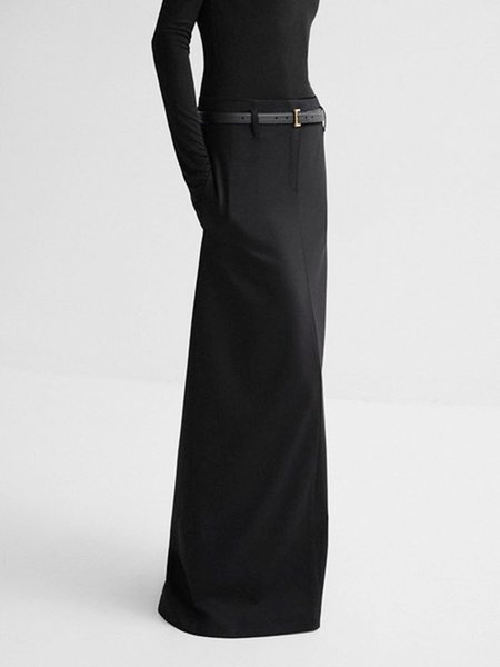 

Urban Loose Plain Skirt With No Belt, Black, Skirts