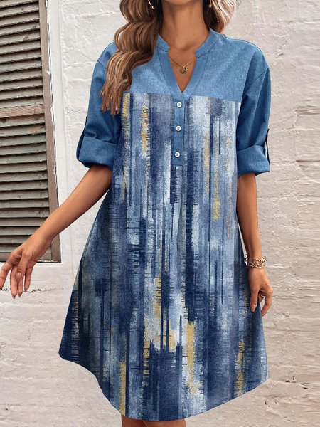 

Casual Buttoned Loose Dress, Blue, Dresses