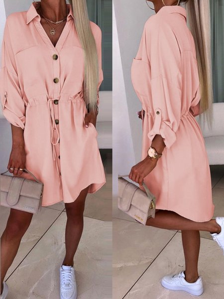 

Loose Shirt Collar Casual Dress With No, Pink, Dresses