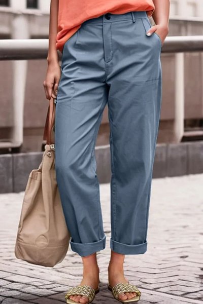 

Loose Casual Plain Pants, Deep gray, Pants