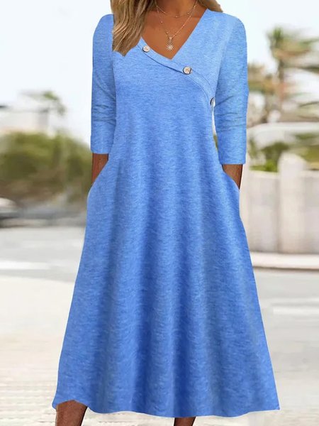 

Plus Size Loose Casual Jersey Plain Dress, Blue, Midi Dresses