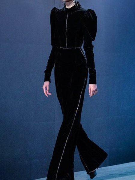 

Elegant Half Turtleneck Jumpsuit, Black, Seperates & Two-Piece