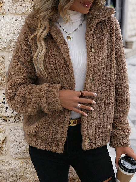 

Casual Fluff/Granular Fleece Fabric Teddy Jacket, Brown, Coats