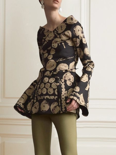 

Elegant Regular Fit Random Print Blouse, Black, Blouses and Shirts