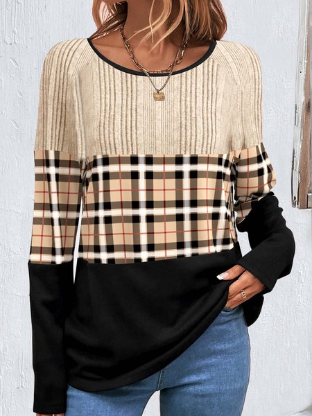 

Casual Loose Split Joint Knitted T-Shirt, Light khaki, T-Shirts