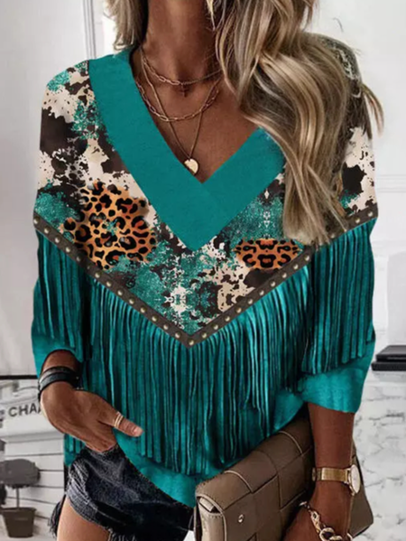 

Casual Loose Leopard T-Shirt, Blue, T-Shirts