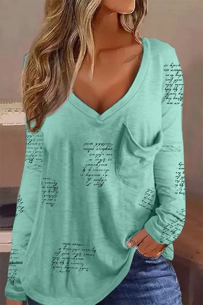 

Casual V Neck Text Letters Regular Fit T-Shirt, Green, T-Shirts