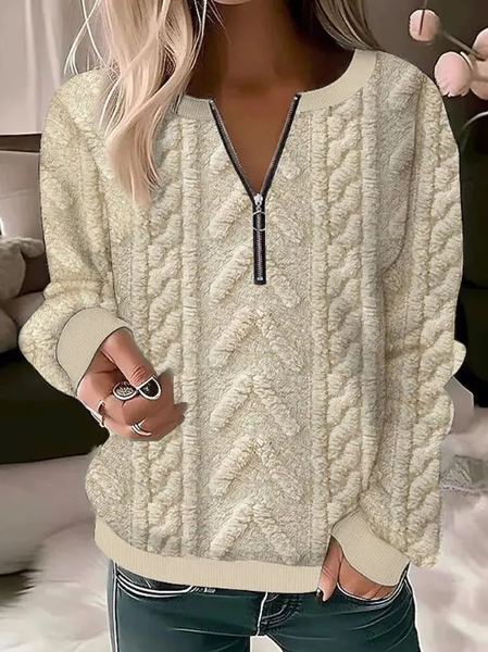 

Casual Zipper Crew Neck Sweatshirt, Khaki, Sweatshirts & Hoodies
