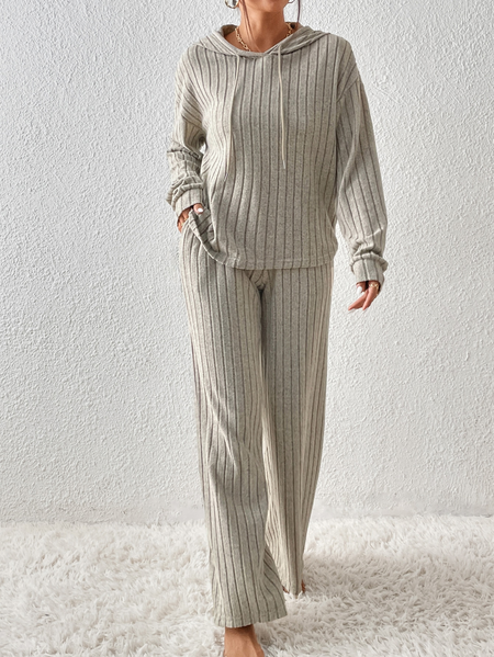 

Hoodie Striped Elegant Two-Piece Set, Gray, Suit Set