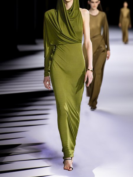 

Jersey Others Plain Urban Dress, Green, Maxi Dresses