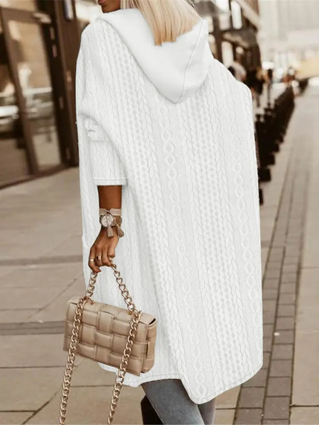 

Hoodie Loose Casual Plain Kimono, White, Cardigans