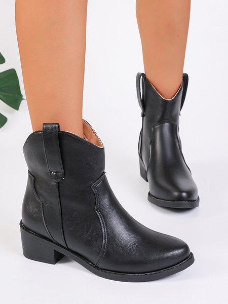 

Women's Retro Block Heel Slip On Western Boots, Black, Boots