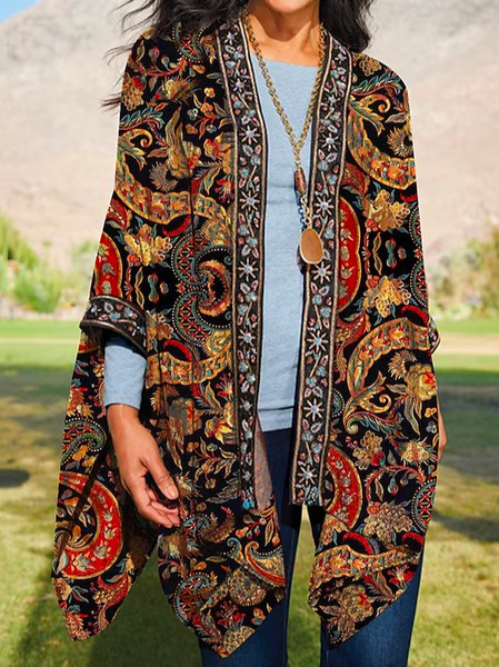 

Loose Geometric Casual Kimono, Black, Cardigans