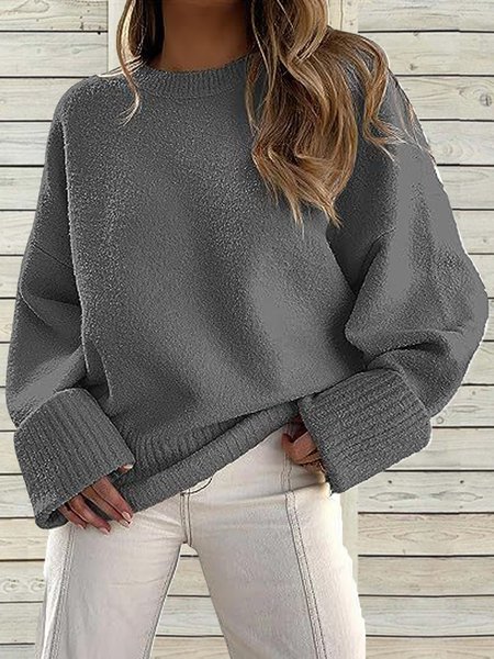 

Loose Casual Sweater, Deep gray, Sweaters