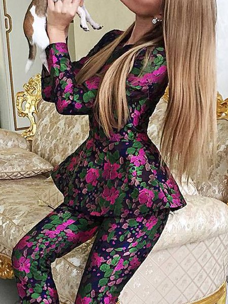 

Floral Shawl Collar Elegant Regular Fit Blouse, Flower, Blouses and Shirts