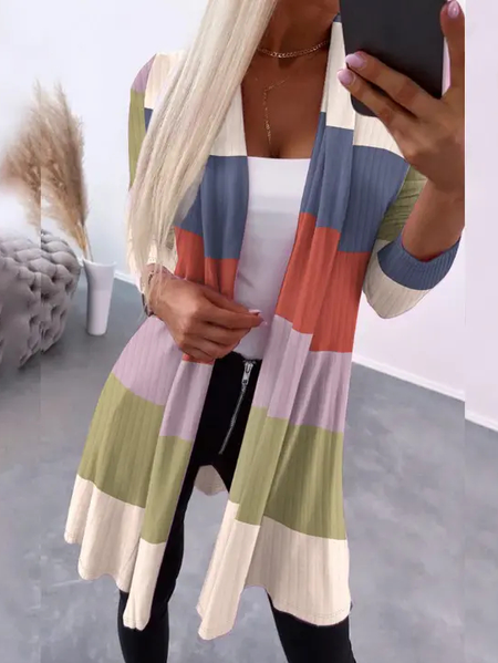 

Casual Color Block Wrap Loose Kimono, Khaki, Cardigans