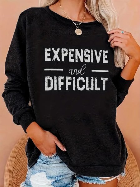 

Loose Text Letters Casual Sweatshirt, Black, Sweatshirts & Hoodies