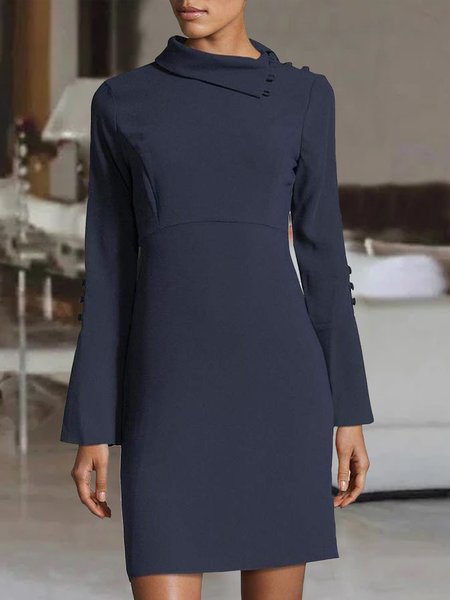 

Plain Simple Buttoned Dress, Blue, Dresses