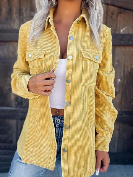 

Plain Buckle Casual Shirt Collar Jacket, Yellow, Jackets