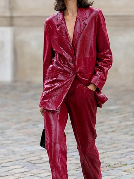 

Pu Urban Plain Shawl Collar Leather Coat, Crimson, Jackets