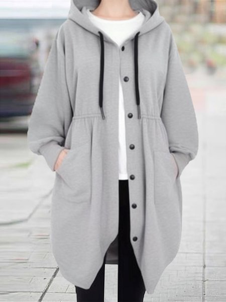 

Loose Hoodie Drawstring Casual Coat, Gray, Coats
