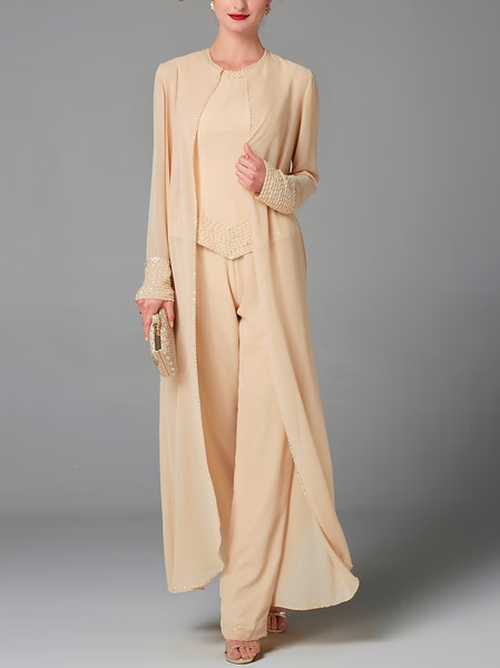 

Loose Lace Beaded Elegant Matching Outfit, Champagne, Suit Set