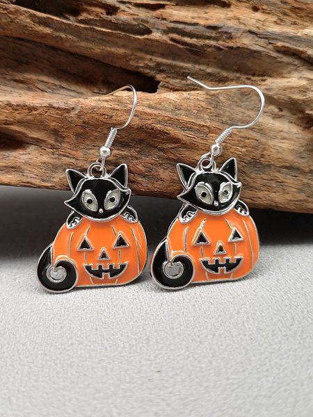 

Halloween Black Cat Pumpkin Ghost Face Dangle Earrings, As picture, Earrings