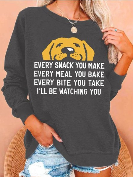 Casual Animal Crew Neck Regular Fit T-Shirt, Dark gray, Long sleeves