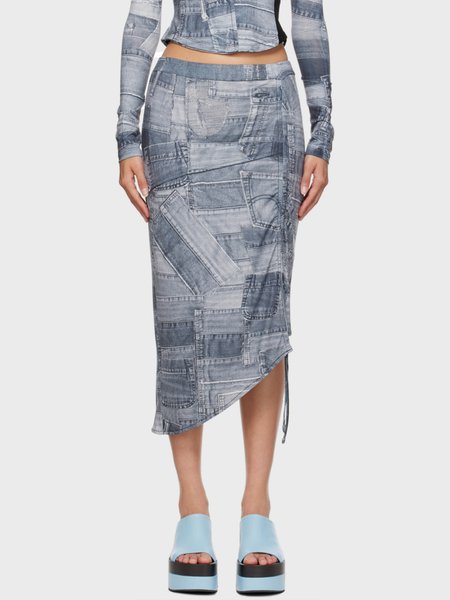 

Geometric Denim Pattern Regular Fit Urban Skirt, Blue, Skirts