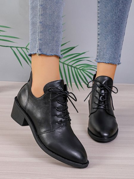 

Women Classic Lace-Up Block Heel Vintage Ankle Boots, Black, Boots