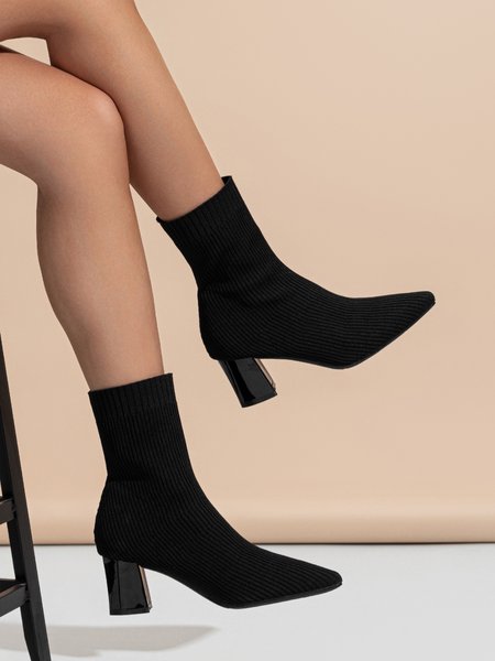

Women Minimalist Chunky Heel Sock Boots, Black, Boots