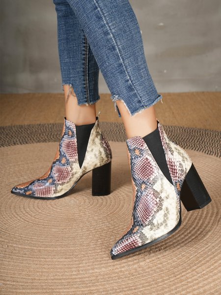 

Women Snakeskin Pointed Toe Chunky Heel Chelsea Boots, Boots