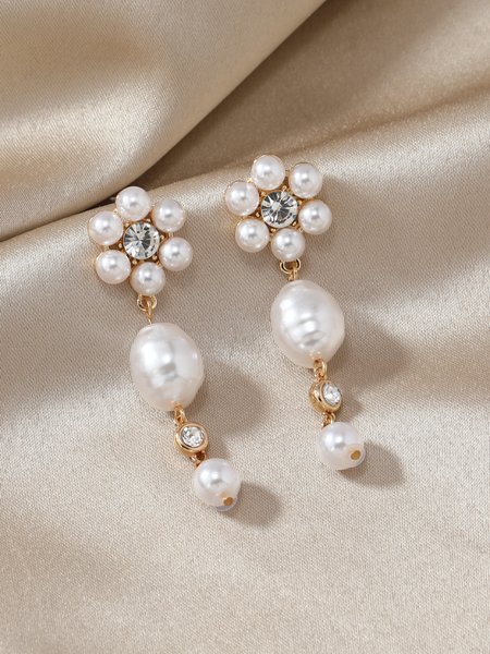 

Elegant Imitation Pearl Flower Rhinestone Dangle Earrings, As picture, Earrings