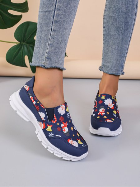 

Christmas Snowman Snowflake Color Block Casual Slip On Sneakers, Dark blue, Sneakers
