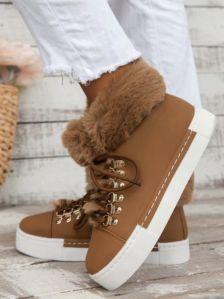 

Women Lace-Up Warmth Furry Boots, Brown, Boots