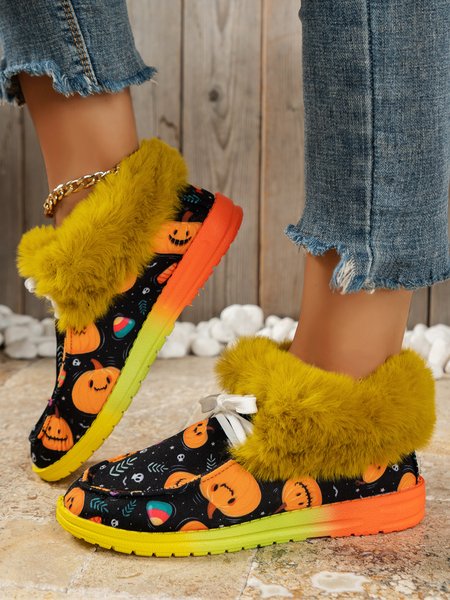

Halloween Pumpkin Grimace Ghost Warmth Furry Snow Boots, Color5, Boots