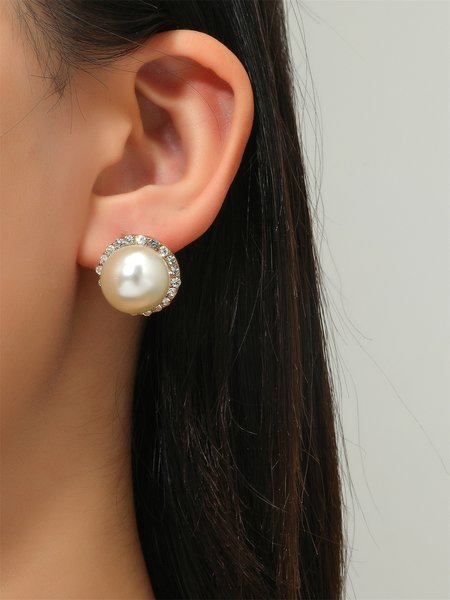 

Elegant Imitation Pearl Rhinestone Stud Earrings, As picture, Earrings