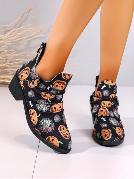 

Halloween Pumpkin Grimace Spider Web Ankle Boots, Black, Boots