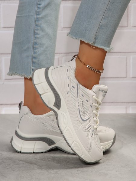 

Women Mesh Fabric Paneled Lace-Up Chunky Trainers, White, Sneakers