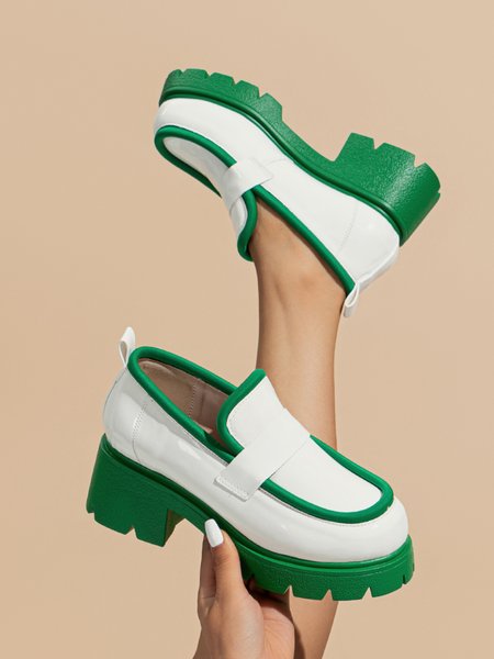 

Fashion Color Block Thick Bottom Loafers, White, Flats