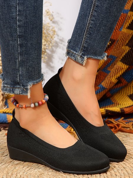 

Women Minimalist Mesh Fabric Casual Wedge Heel Shallow Shoes, Black, Flats