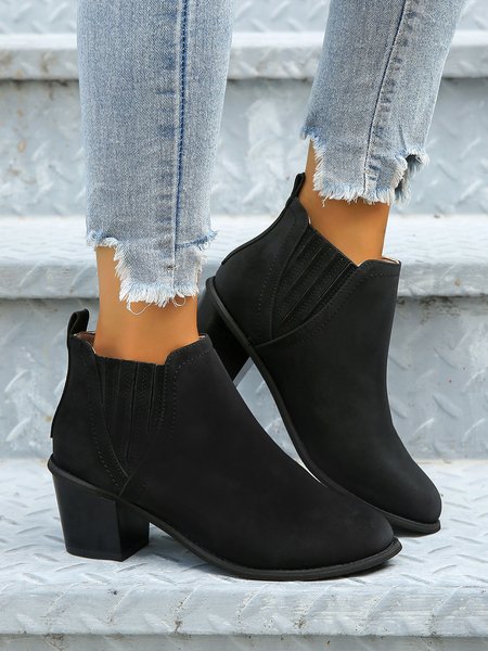 

Vintage Chunky Heel Slip On Ankle Boots, Black, Boots