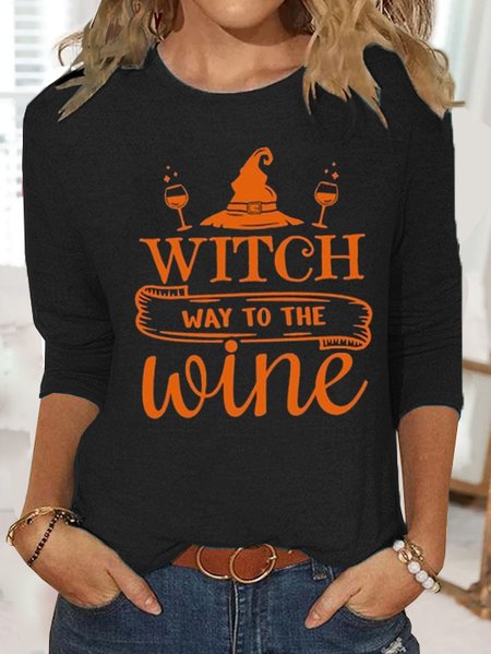 

Halloween Casual Loose Crew Neck T-Shirt, Black, Long sleeves