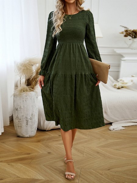 

Casual Crew Neck Plain Dress With No, Army green, Dresses
